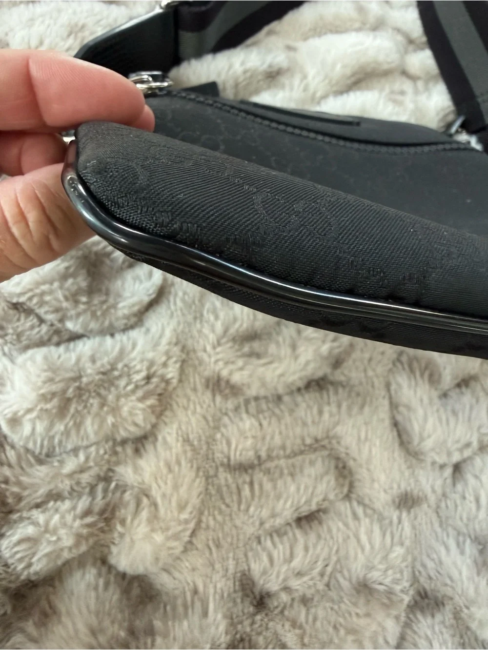Authentic Gucci Black GG Nylon Flat Messenger Crossbody Bag | Leather Trim